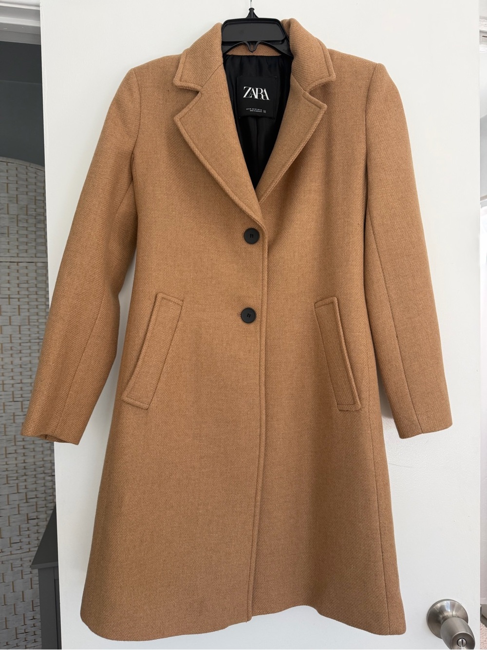 ZARA Camel Single-Breasted Wool-Blend Coat NWOT
